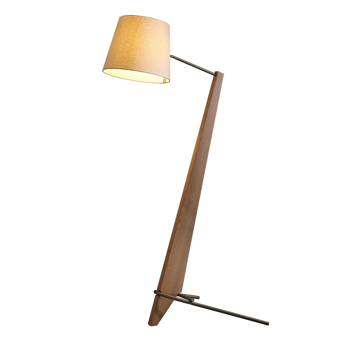 Vyran vloerlamp van walnoothout en beige stof