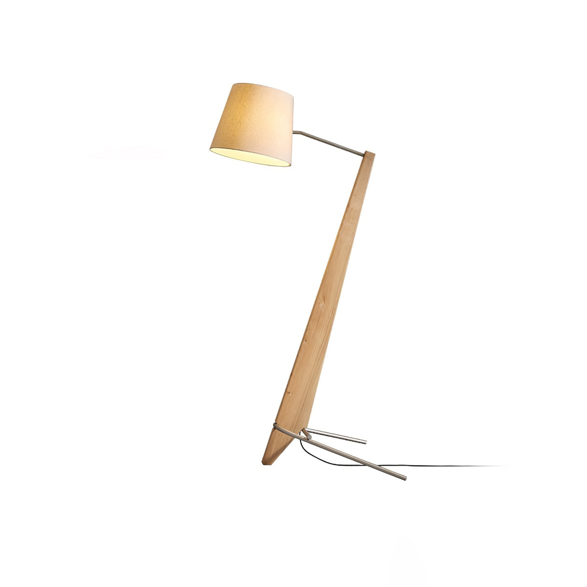 Vyran vloerlamp van walnoothout en beige stof