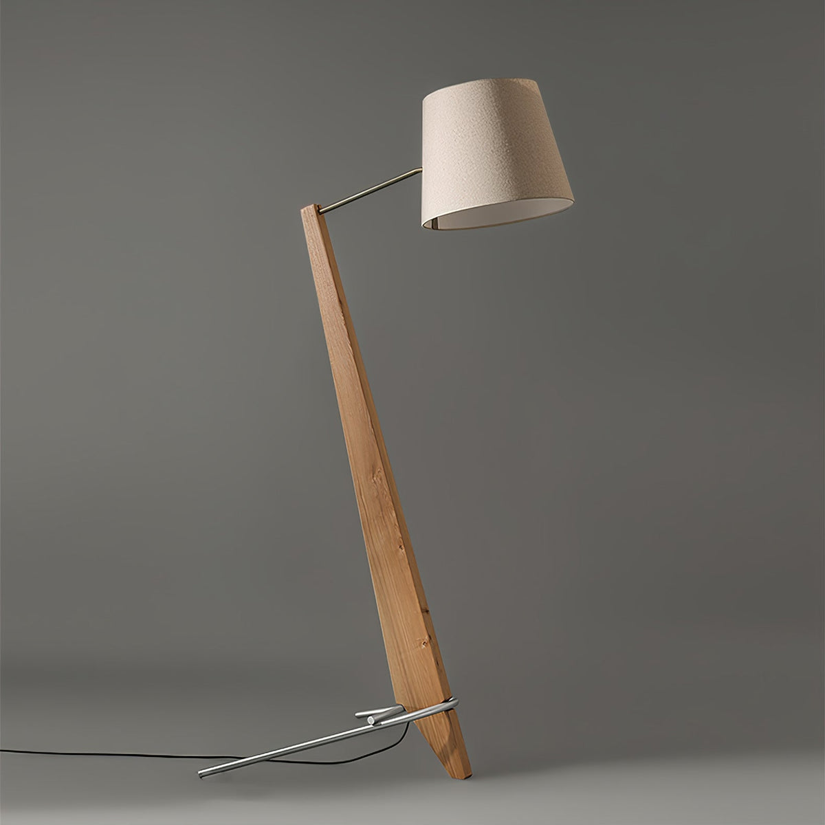 Vyran vloerlamp van walnoothout en beige stof