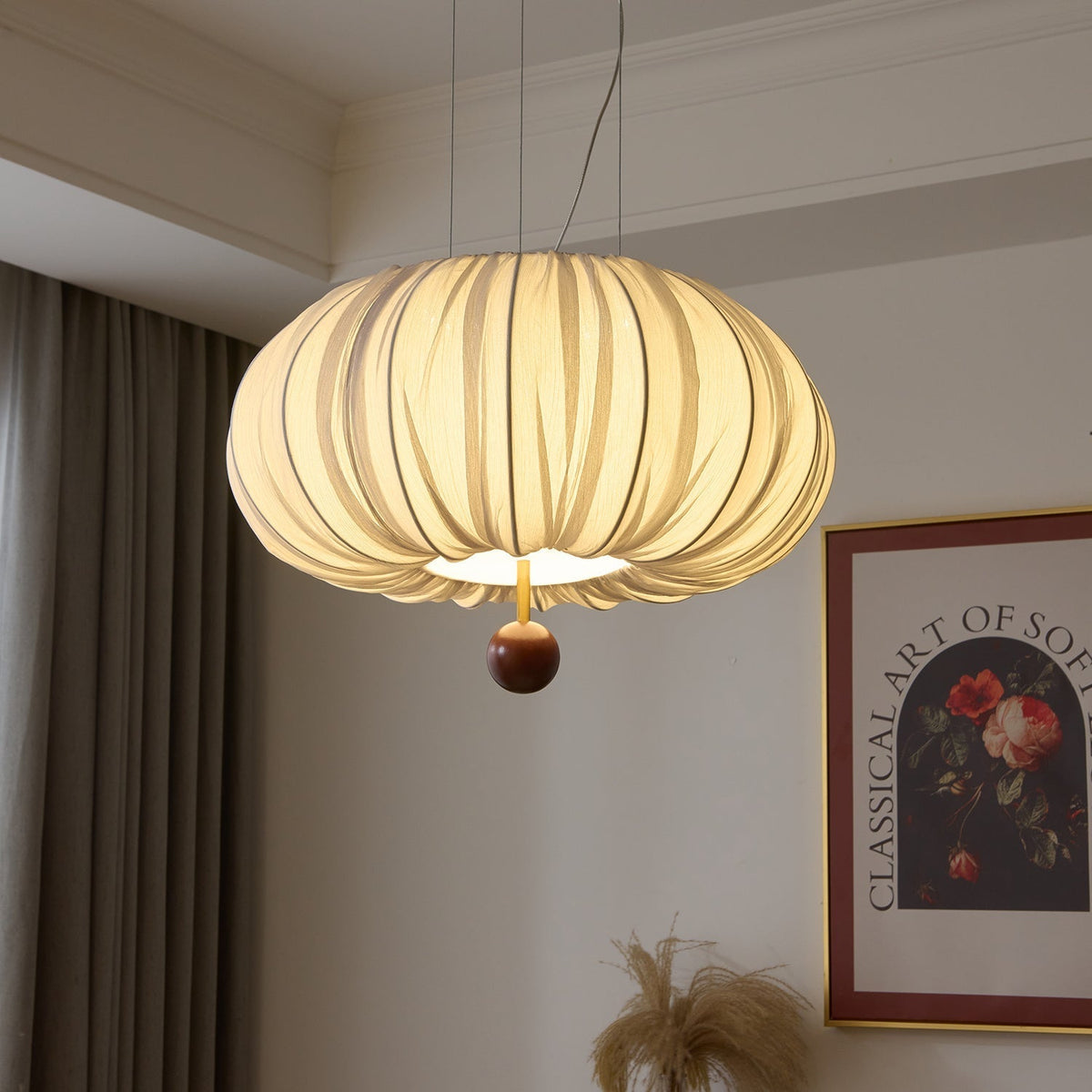 Vasilen Premium Noordse kunst plafondlamp van balonvormig houten stoffen plafondkap
