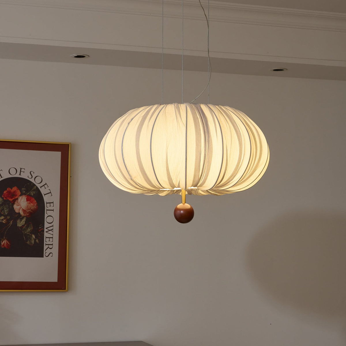 Vasilen Premium Noordse kunst plafondlamp van balonvormig houten stoffen plafondkap