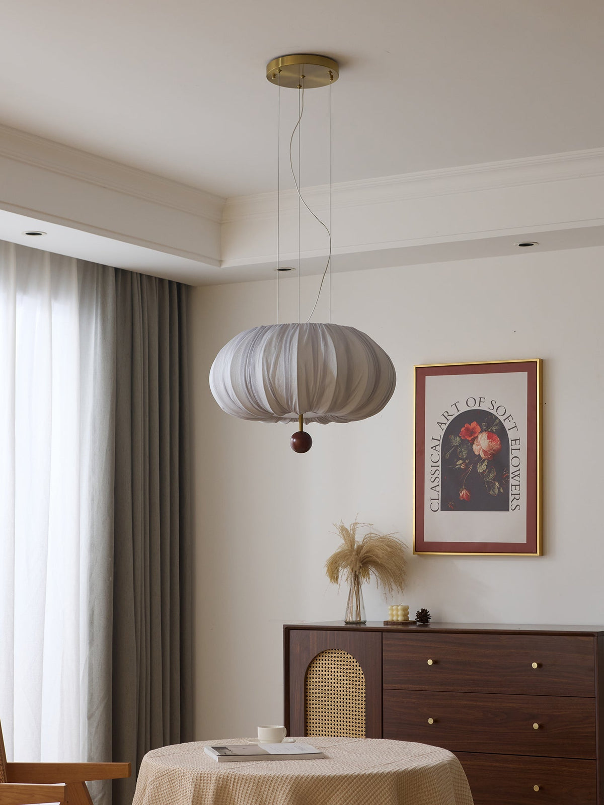 Vasilen Premium Noordse kunst plafondlamp van balonvormig houten stoffen plafondkap