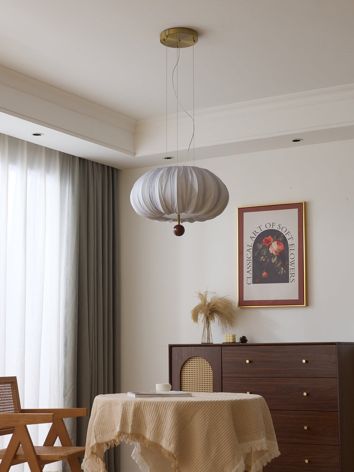 Vasilen Premium Noordse kunst plafondlamp van balonvormig houten stoffen plafondkap