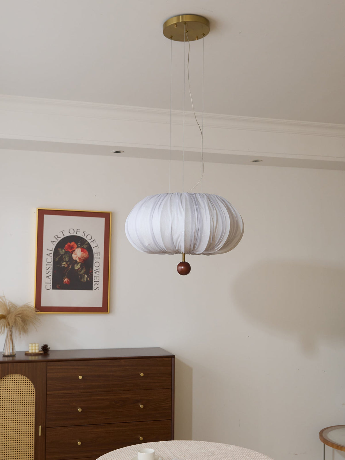 Vasilen Premium Noordse kunst plafondlamp van balonvormig houten stoffen plafondkap