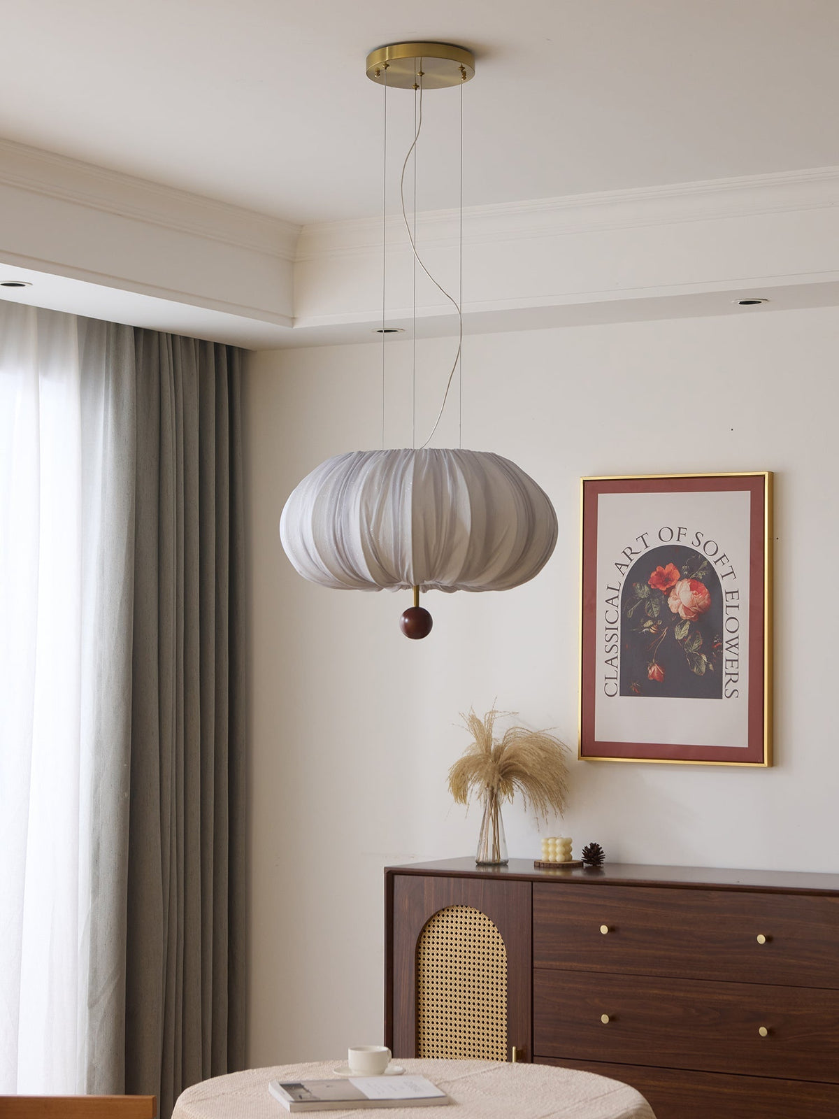 Vasilen Premium Noordse kunst plafondlamp van balonvormig houten stoffen plafondkap