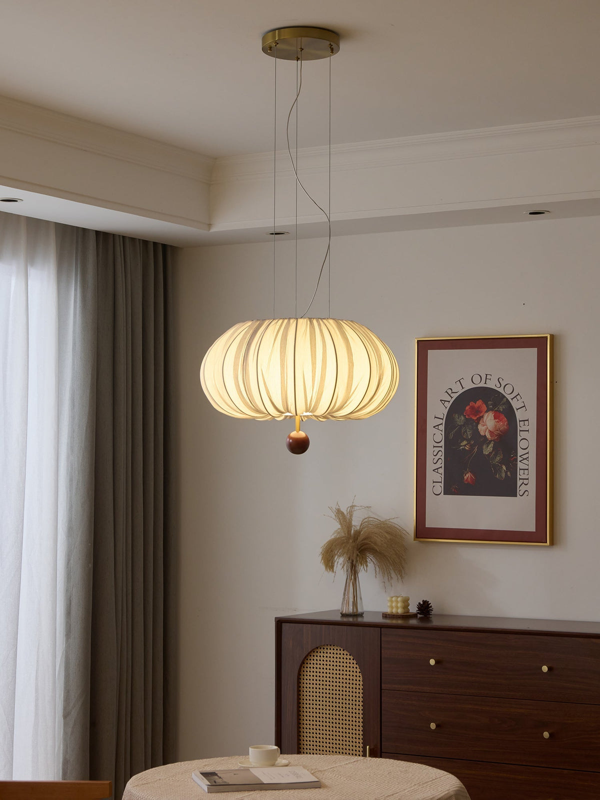 Vasilen Premium Noordse kunst plafondlamp van balonvormig houten stoffen plafondkap