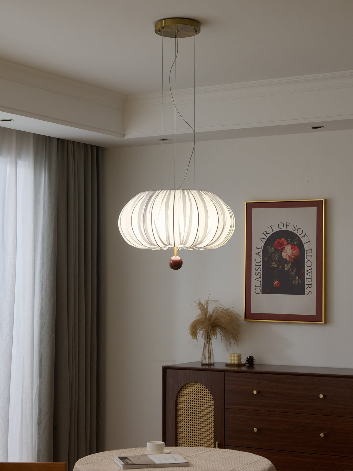 Vasilen Premium Noordse kunst plafondlamp van balonvormig houten stoffen plafondkap