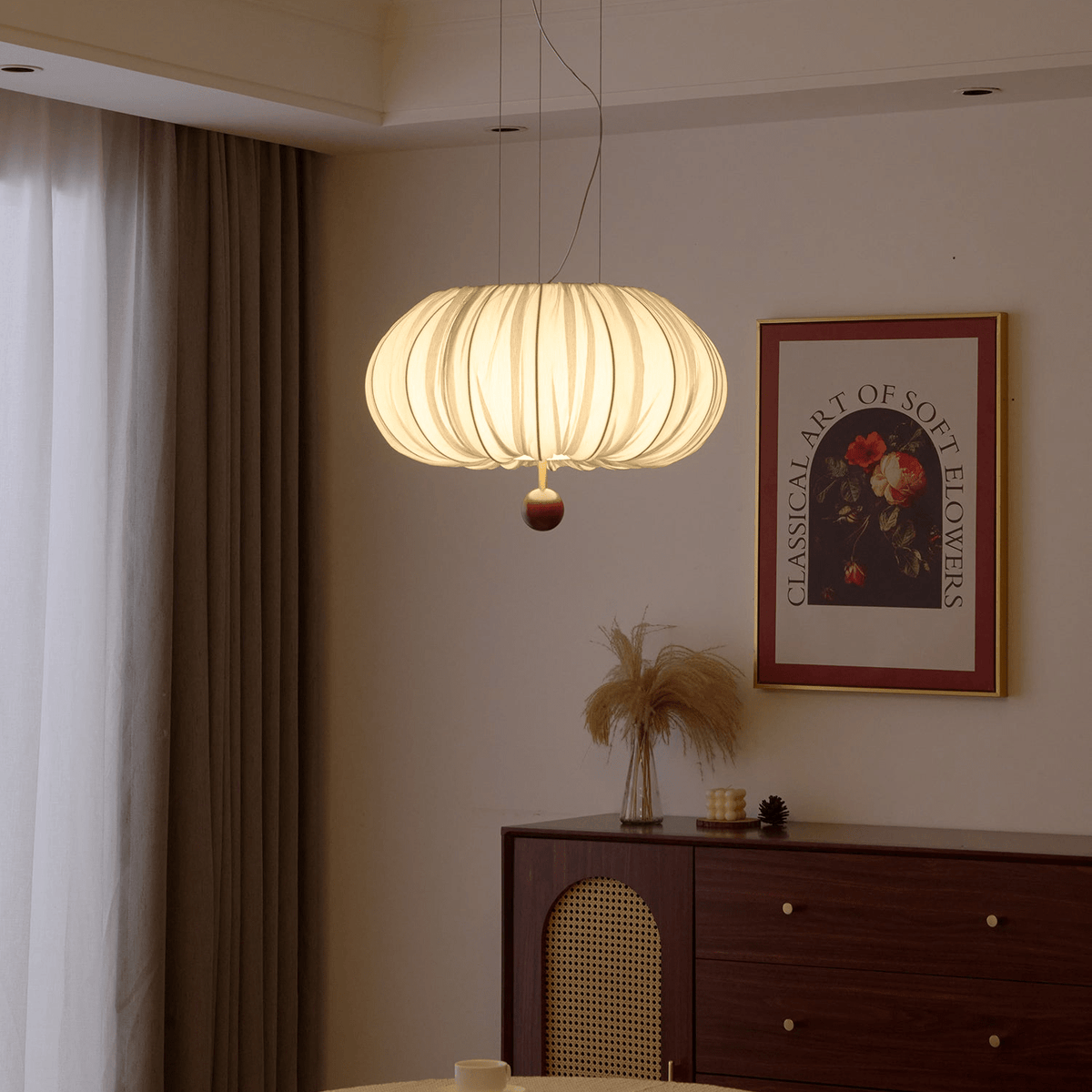 Vasilen Premium Noordse kunst plafondlamp van balonvormig houten stoffen plafondkap