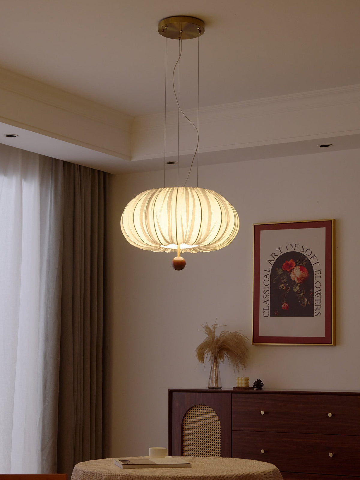 Vasilen Premium Noordse kunst plafondlamp van balonvormig houten stoffen plafondkap