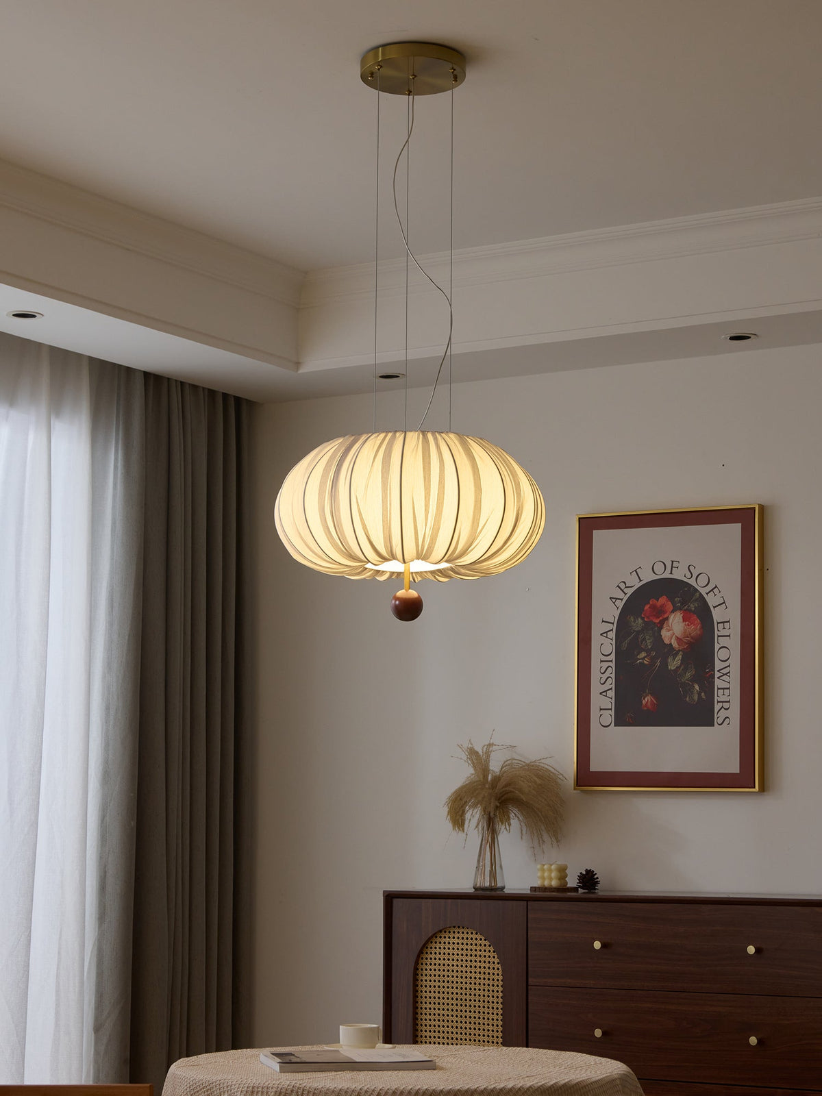 Vasilen Premium Noordse kunst plafondlamp van balonvormig houten stoffen plafondkap