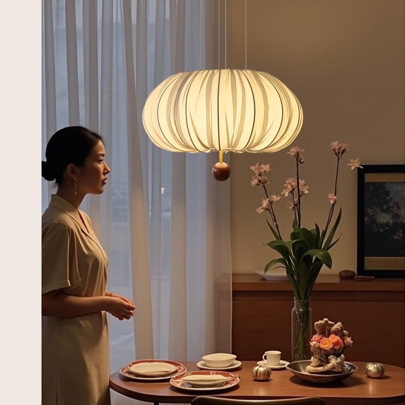 Vasilen Premium Noordse kunst plafondlamp van balonvormig houten stoffen plafondkap