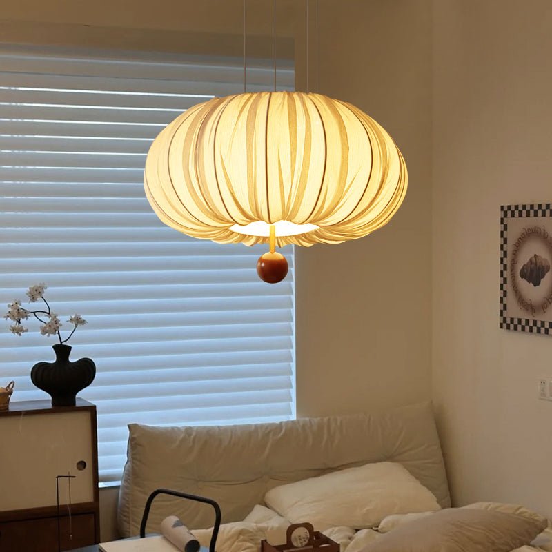 Vasilen Premium Noordse kunst plafondlamp van balonvormig houten stoffen plafondkap