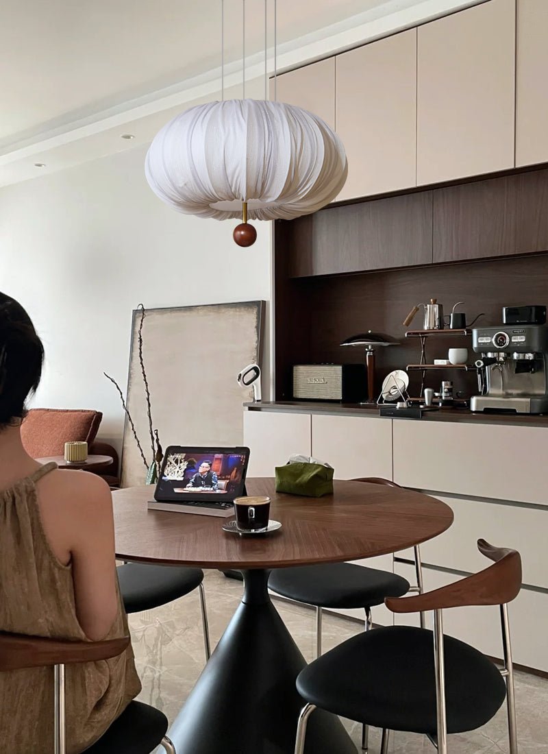 Vasilen Premium Noordse kunst plafondlamp van balonvormig houten stoffen plafondkap