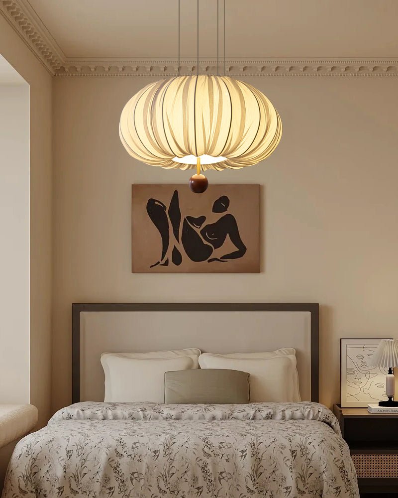 Vasilen Premium Noordse kunst plafondlamp van balonvormig houten stoffen plafondkap