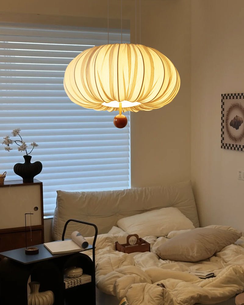 Vasilen Premium Noordse kunst plafondlamp van balonvormig houten stoffen plafondkap