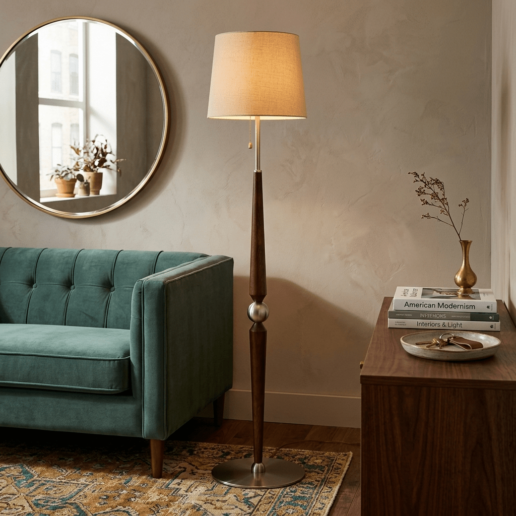 Aldivina vloerlamp van gebeeldhouwd hout