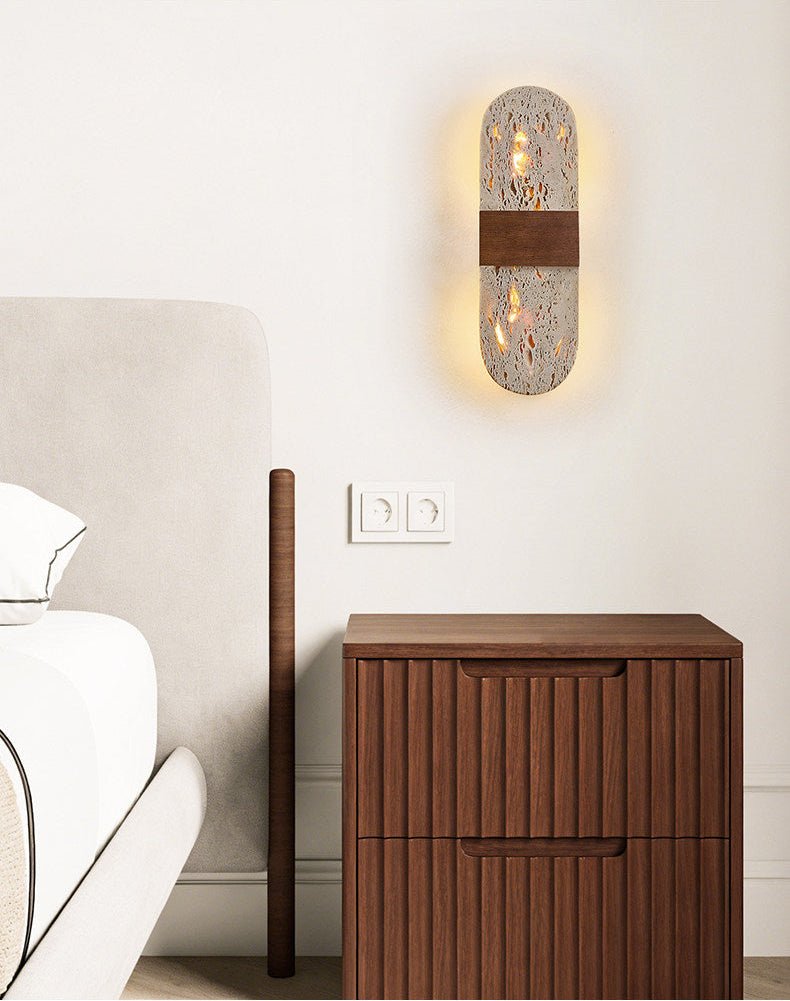 Seroelle wandlamp met geel travertin en walnoot
