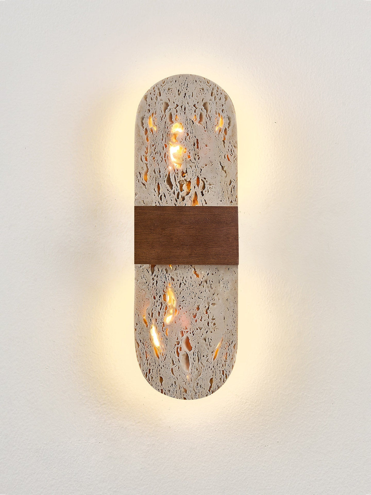 Seroelle wandlamp met geel travertin en walnoot