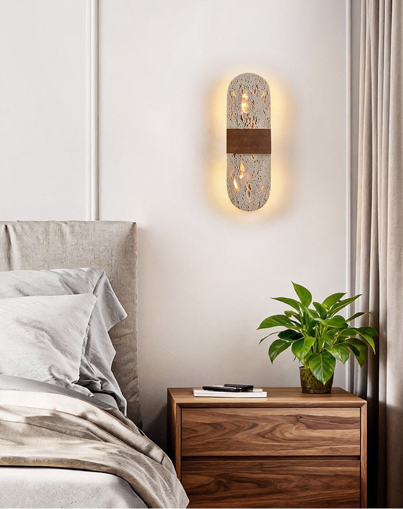 Seroelle wandlamp met geel travertin en walnoot