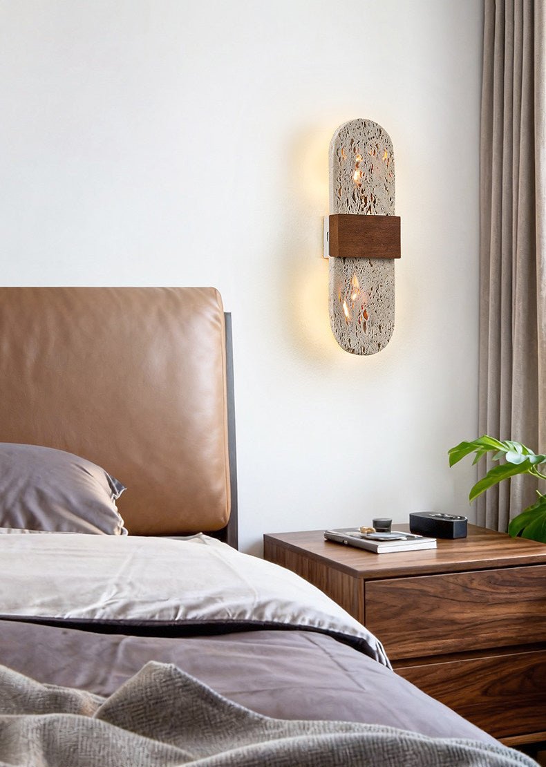 Seroelle wandlamp met geel travertin en walnoot