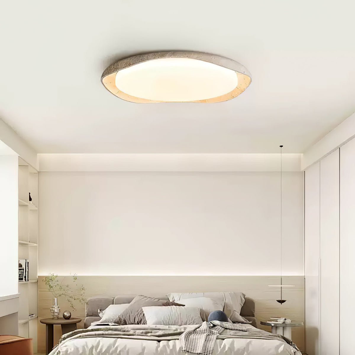 Adoros plafondlamp met randcirkel van geel travertin