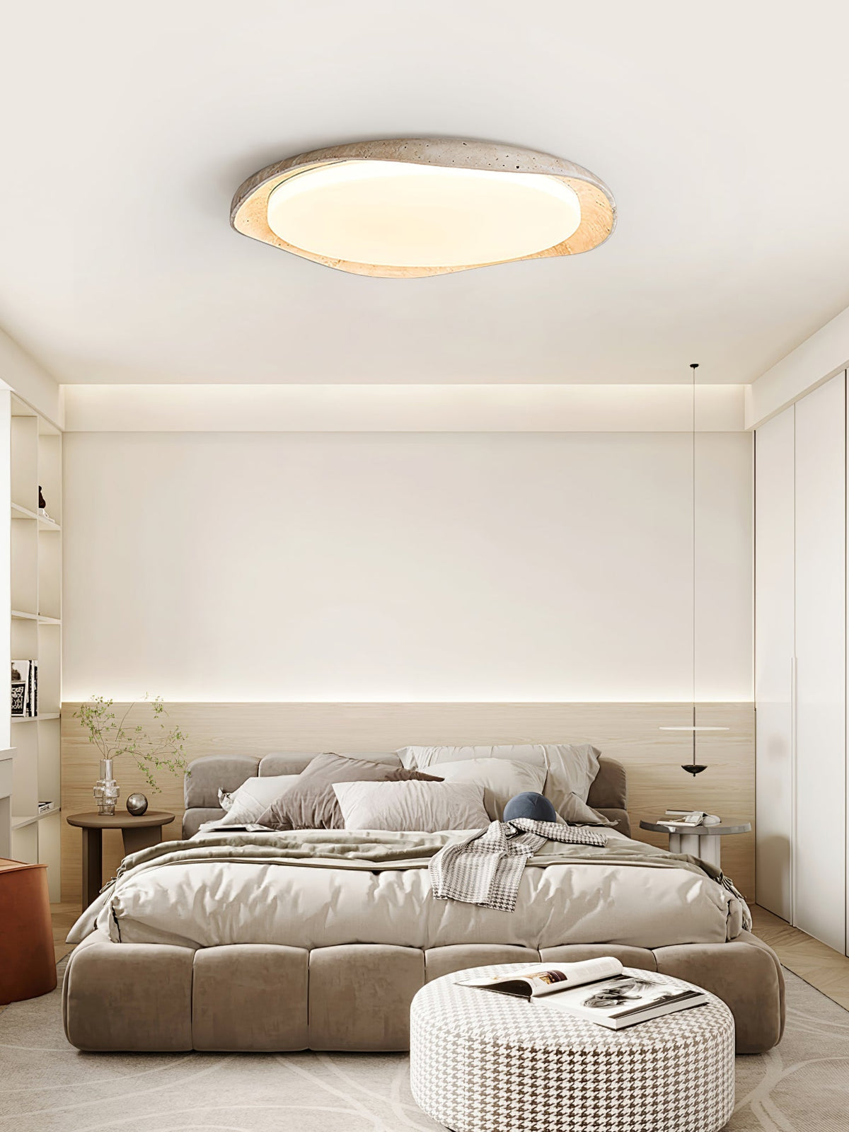 Adoros plafondlamp met randcirkel van geel travertin