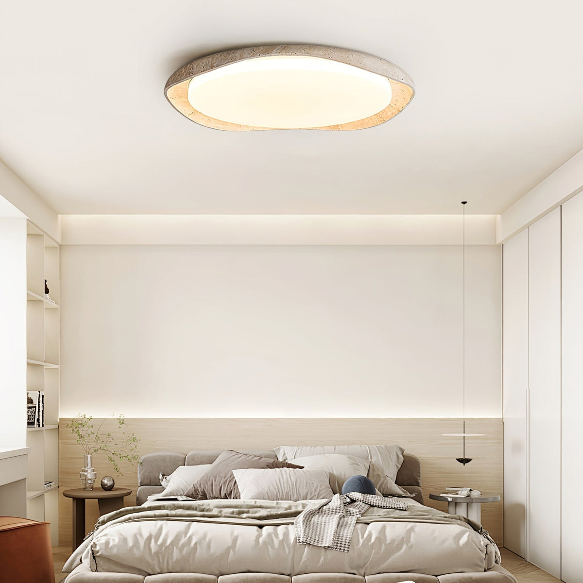 Adoros plafondlamp met randcirkel van geel travertin