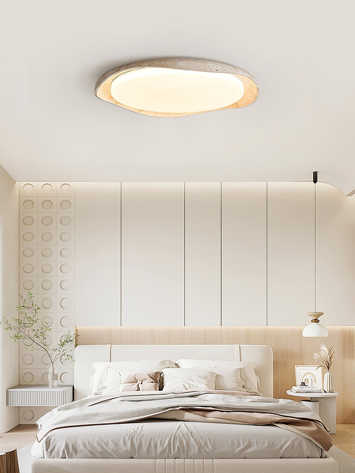 Adoros plafondlamp met randcirkel van geel travertin