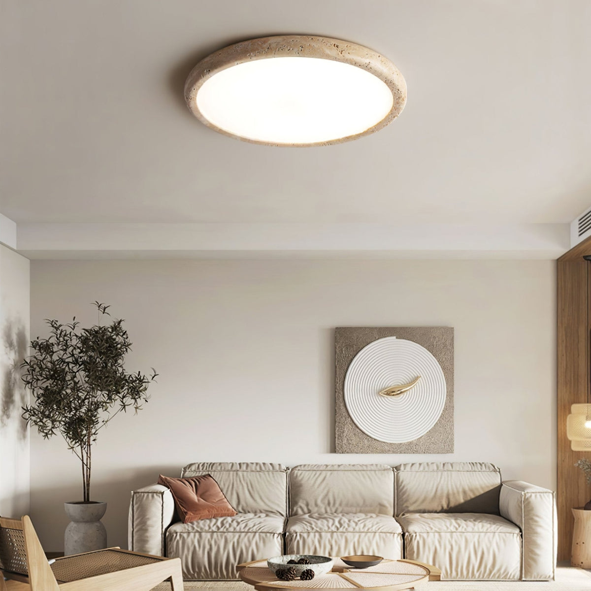 Aurrina Ring Frame Geel travertin plafondlamp