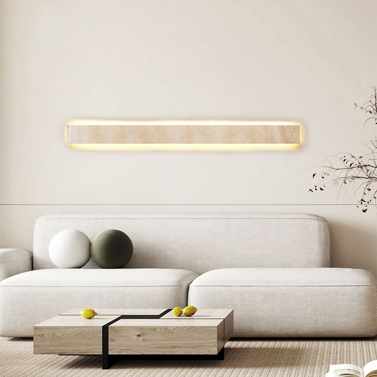 Tavoelia Slim rechthoekige wandlamp van geel travertin