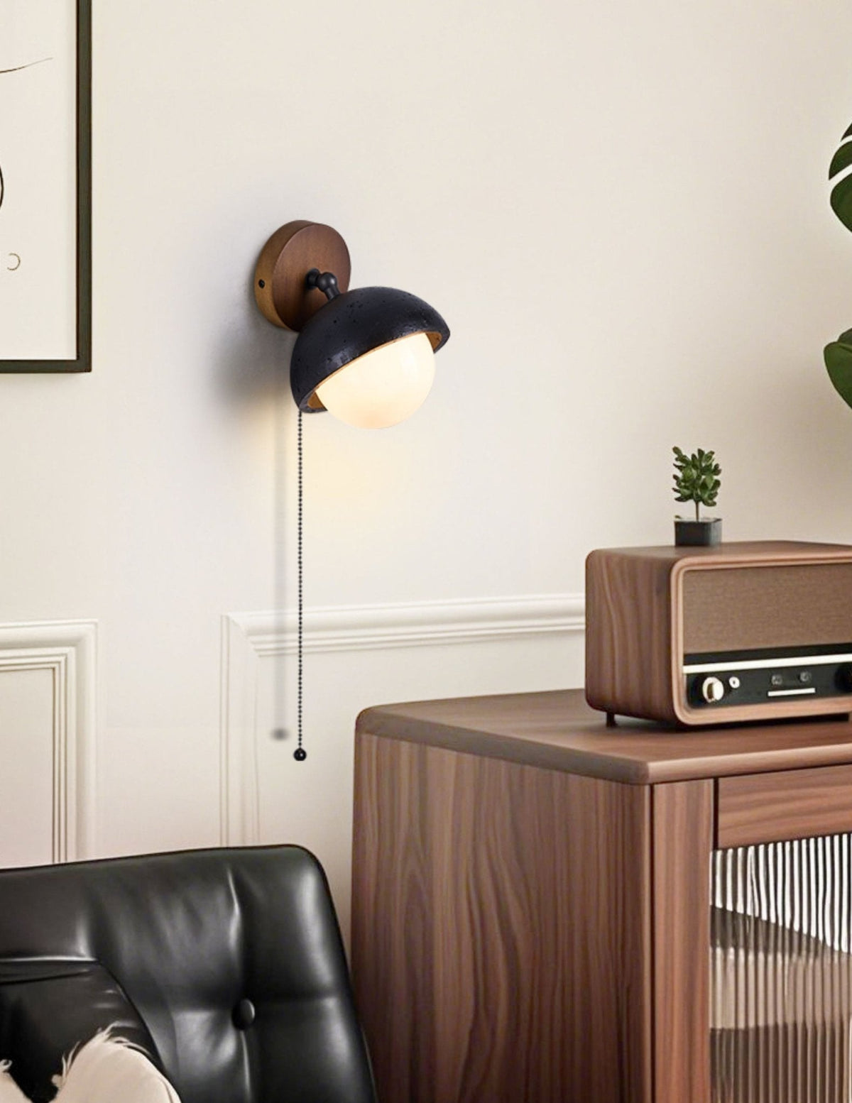 Serenaria bollen Zwart travertin Draaibaar wandlamp