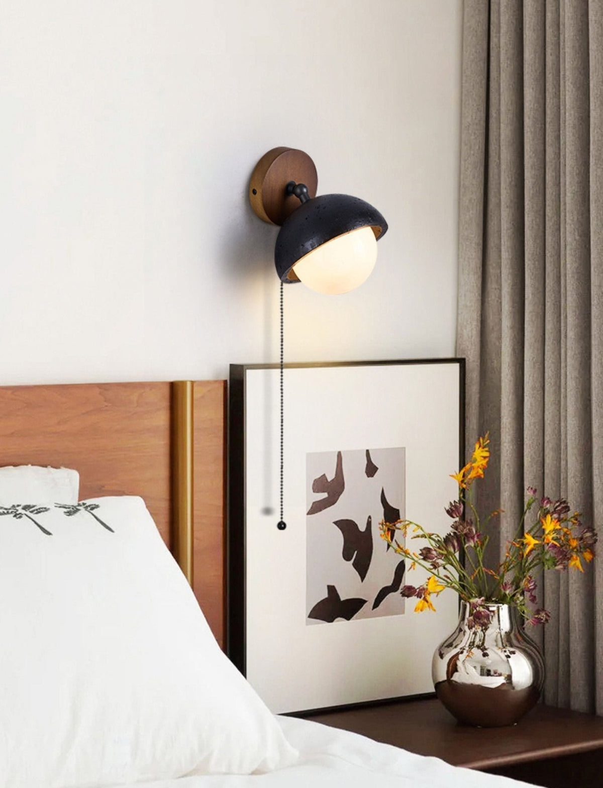 Serenaria bollen Zwart travertin Draaibaar wandlamp