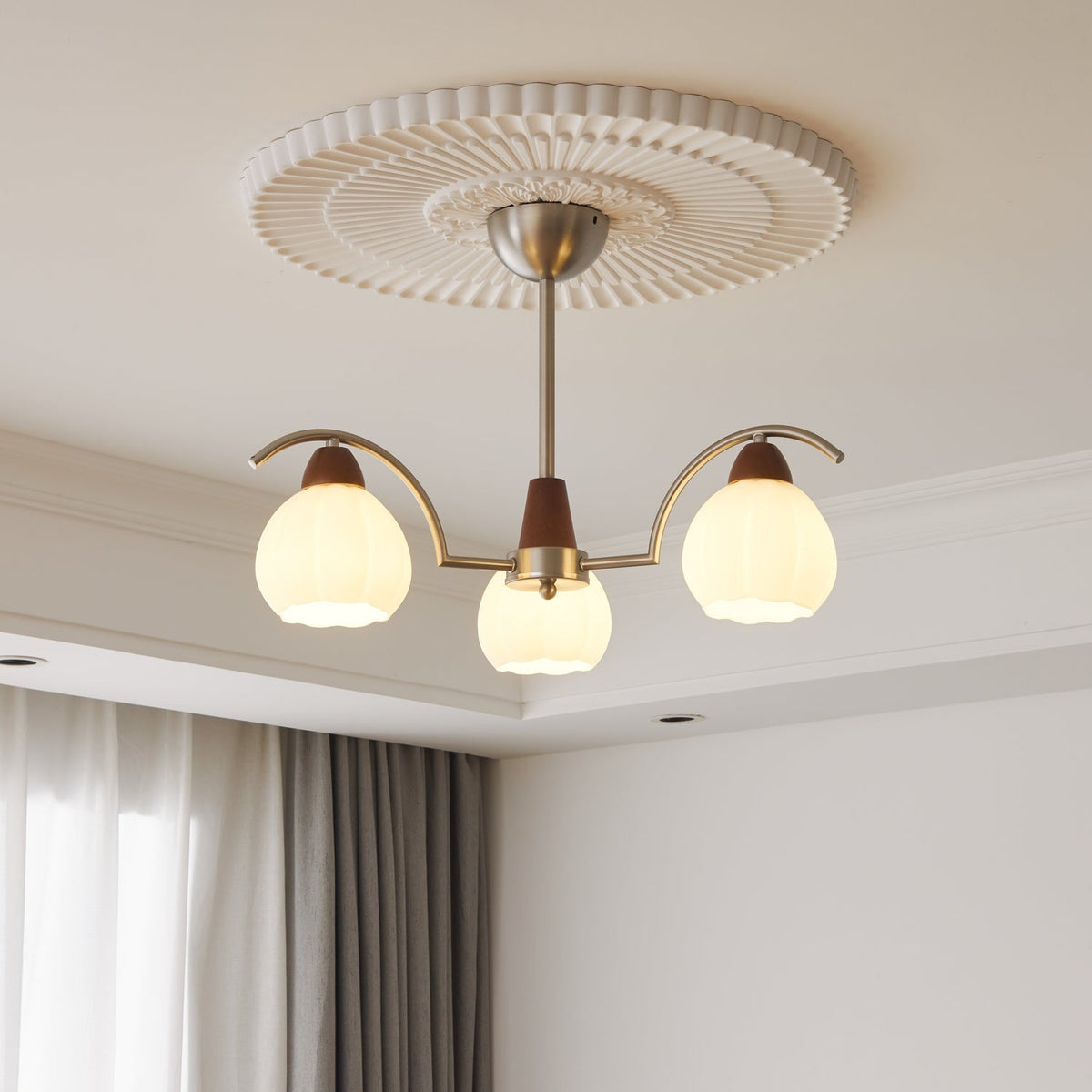 Ilaeiel Traditionele Elegantie Bloem Hout glas Kroonluchter