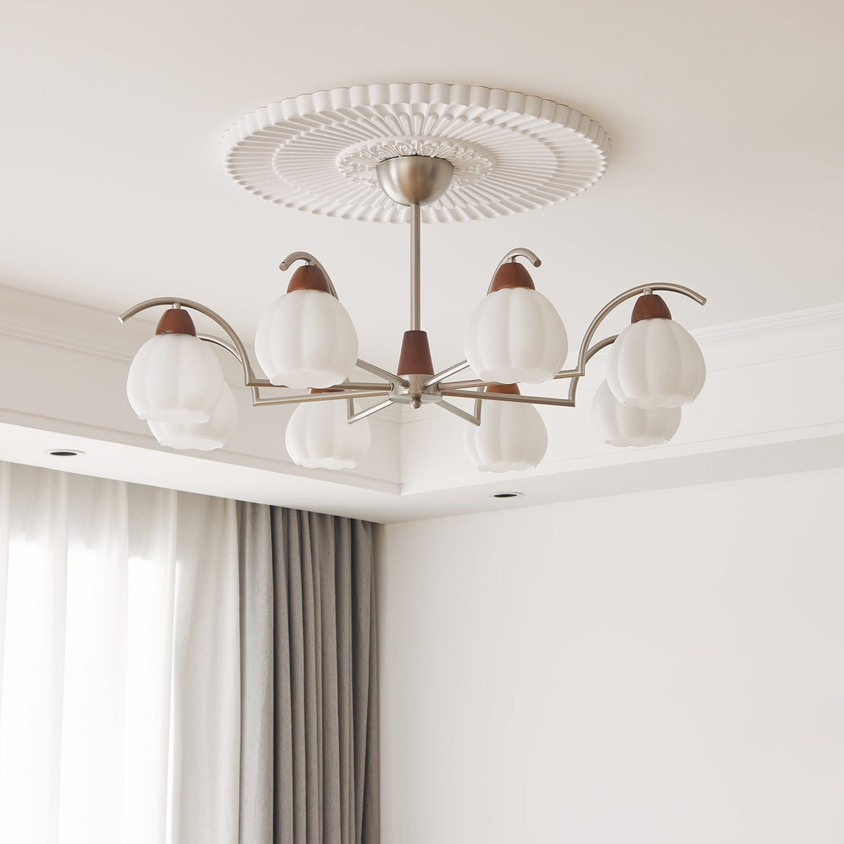 Ilaeiel Traditionele Elegantie Bloem Hout glas Kroonluchter