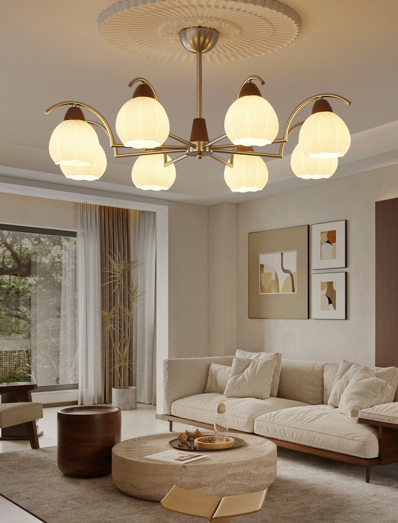 Ilaeiel Traditionele Elegantie Bloem Hout glas Kroonluchter
