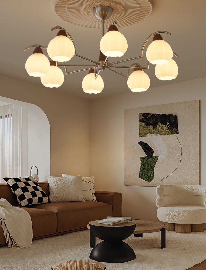 Ilaeiel Traditionele Elegantie Bloem Hout glas Kroonluchter