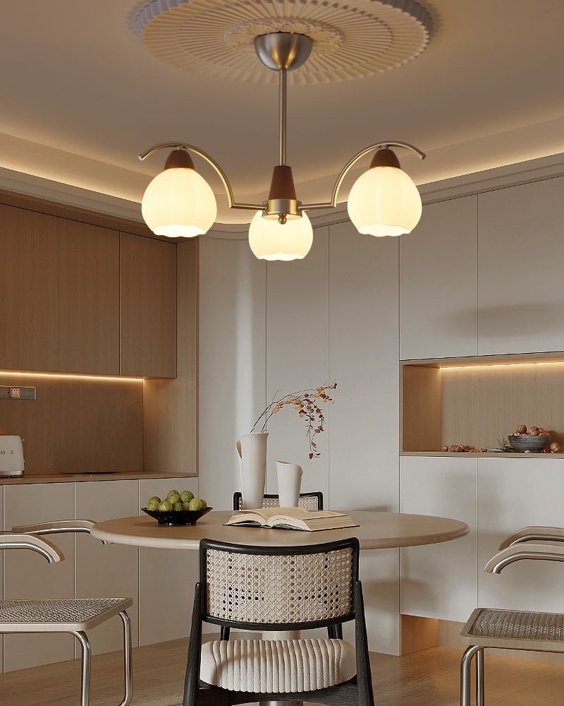 Ilaeiel Traditionele Elegantie Bloem Hout glas Kroonluchter