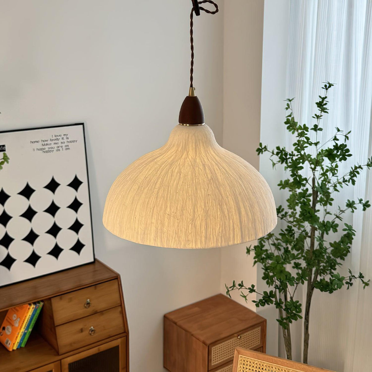 Locan hanglamp van rijstpapier en hout