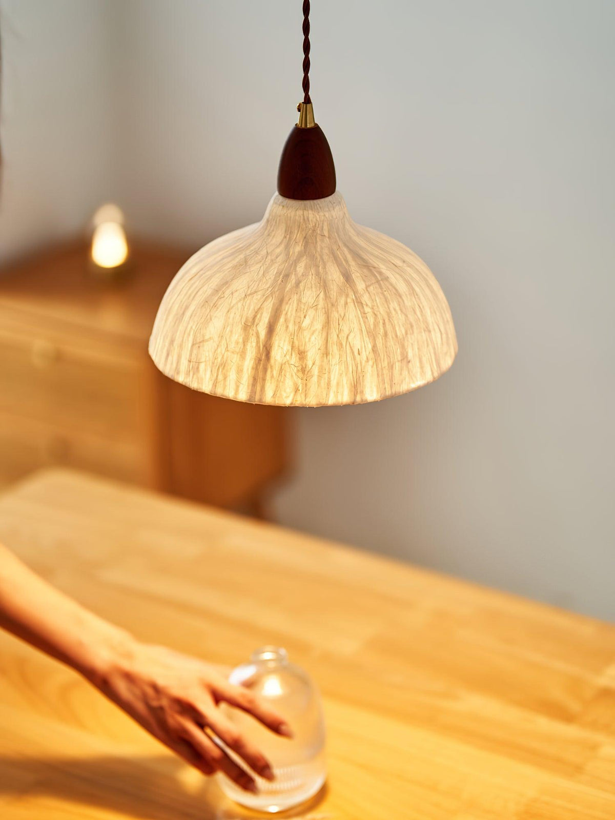 Locan hanglamp van rijstpapier en hout