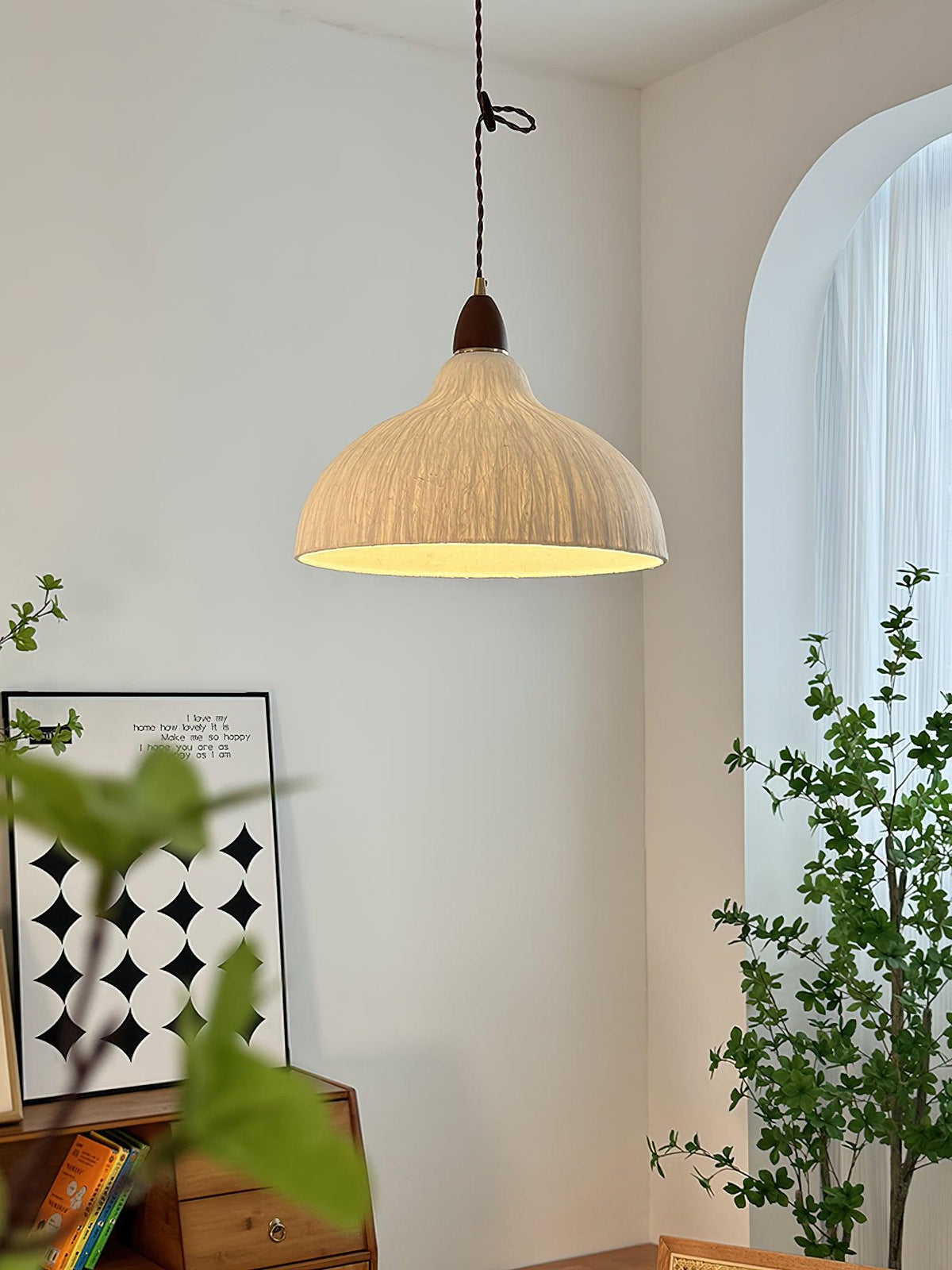 Locan hanglamp van rijstpapier en hout
