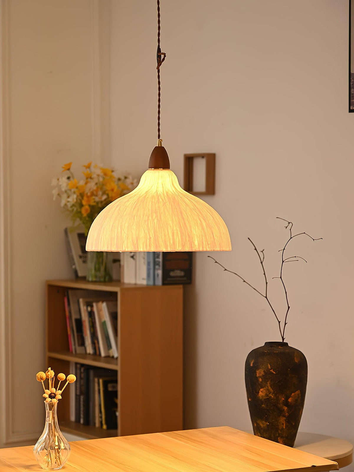 Locan hanglamp van rijstpapier en hout