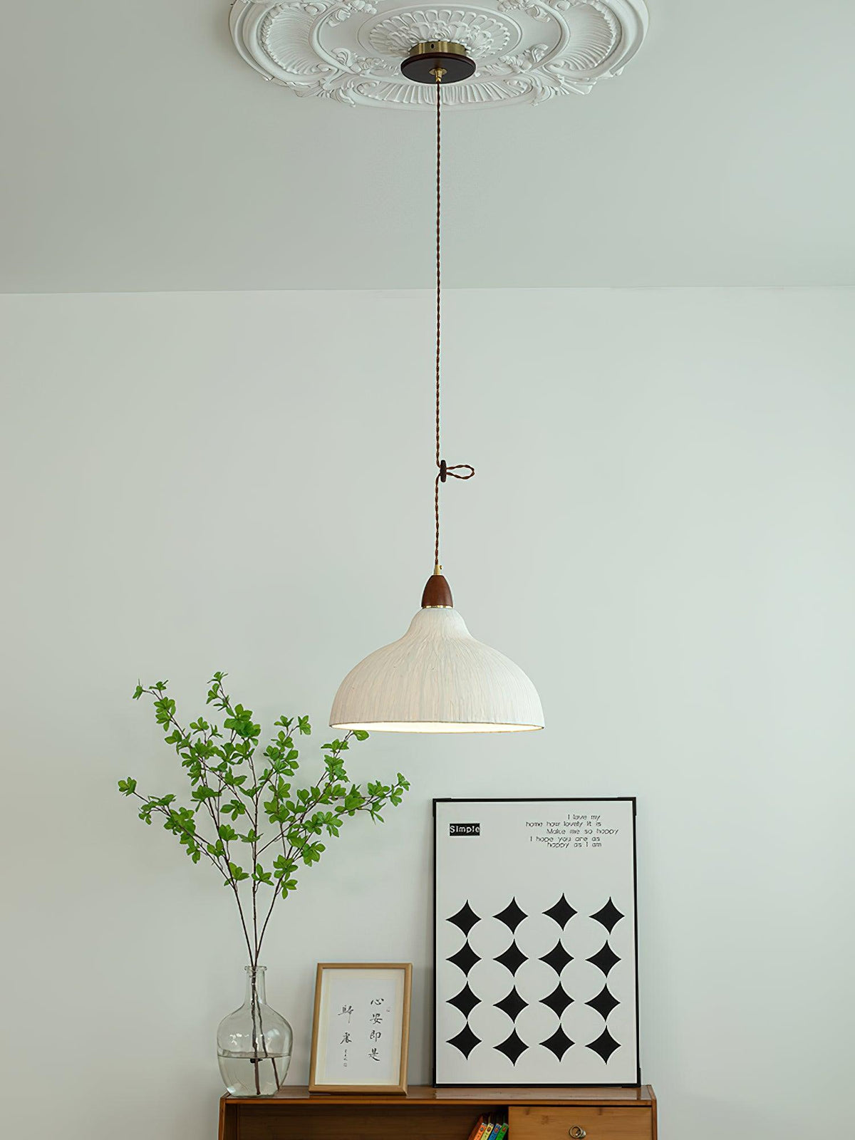Locan hanglamp van rijstpapier en hout