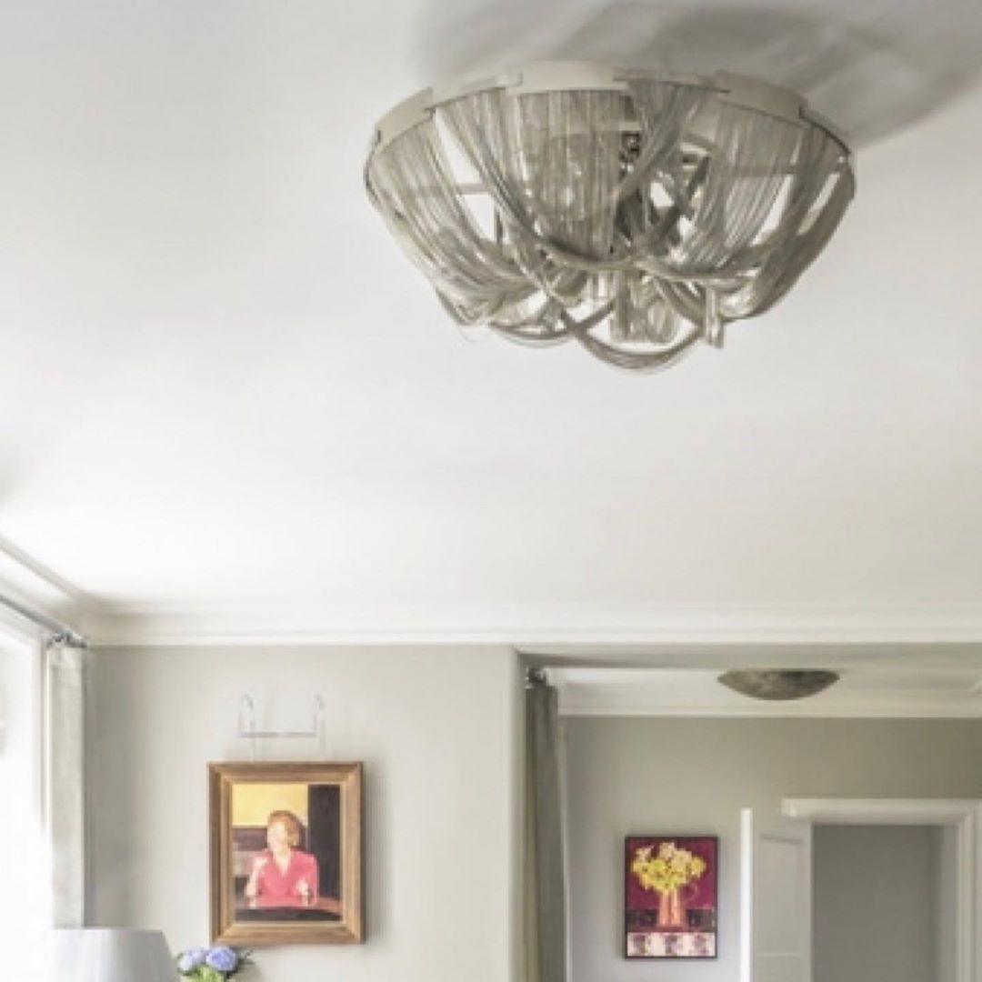 Talj plafondlamp met ketting van aluminium en tassel in nikkel