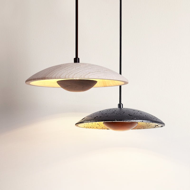 Noreeria hanglamp in zwart travertin en donker walnoot