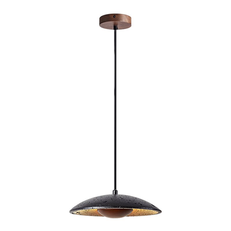 Noreeria hanglamp in zwart travertin en donker walnoot