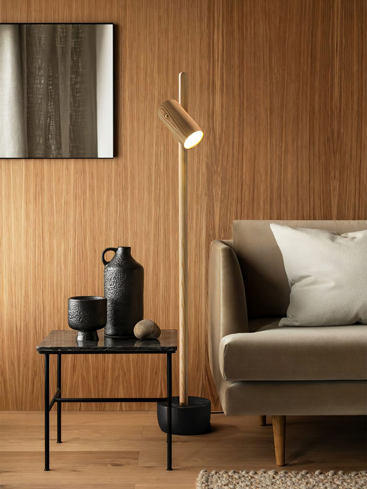 Rinisina vloerlamp met spotverlichting van hout
