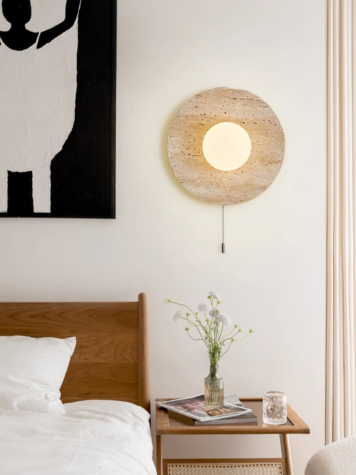 Tavik wandlamp met komvormig travertinframe
