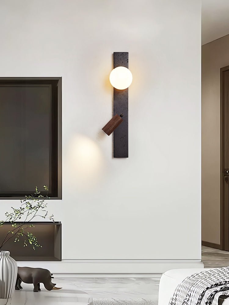 Nirv Balk Zwart Travertin modern Wandlamp