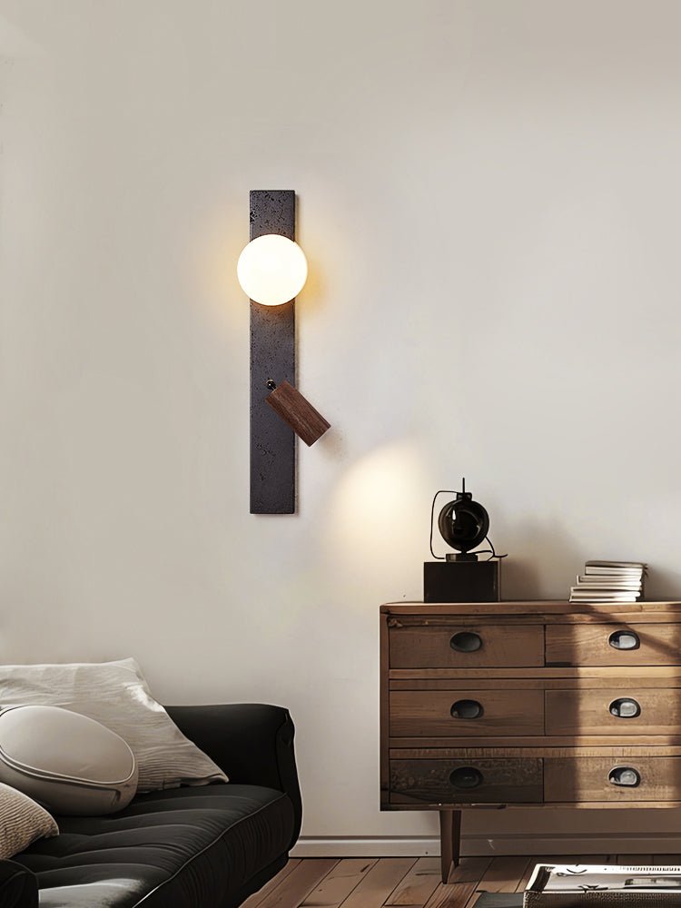 Nirv Balk Zwart Travertin modern Wandlamp