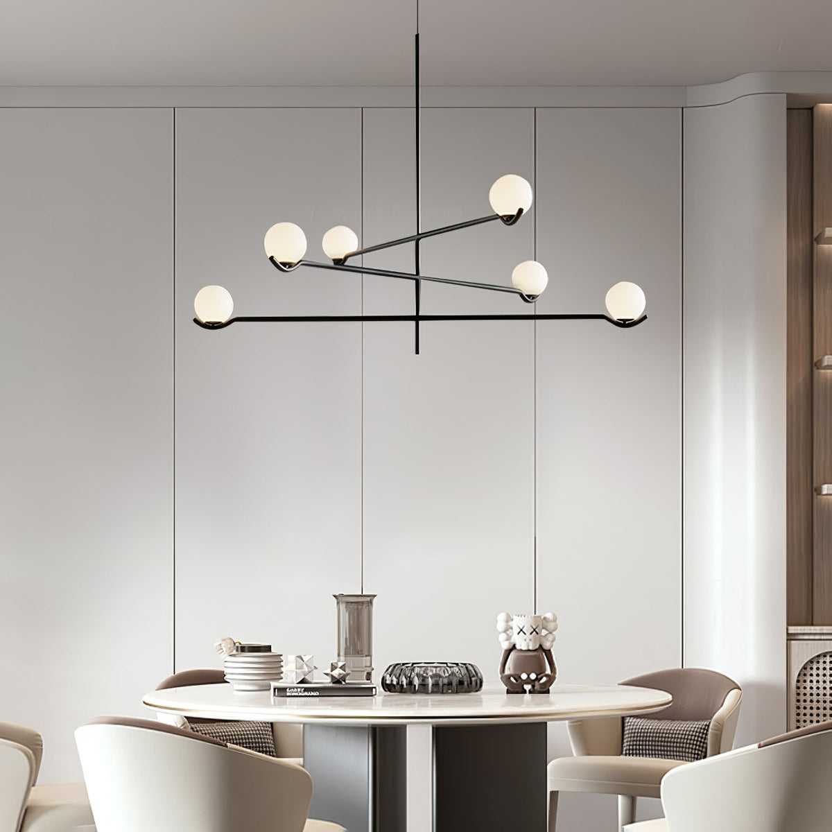 Elvian Kroonluchter Witte bollen messing Minimalistisch